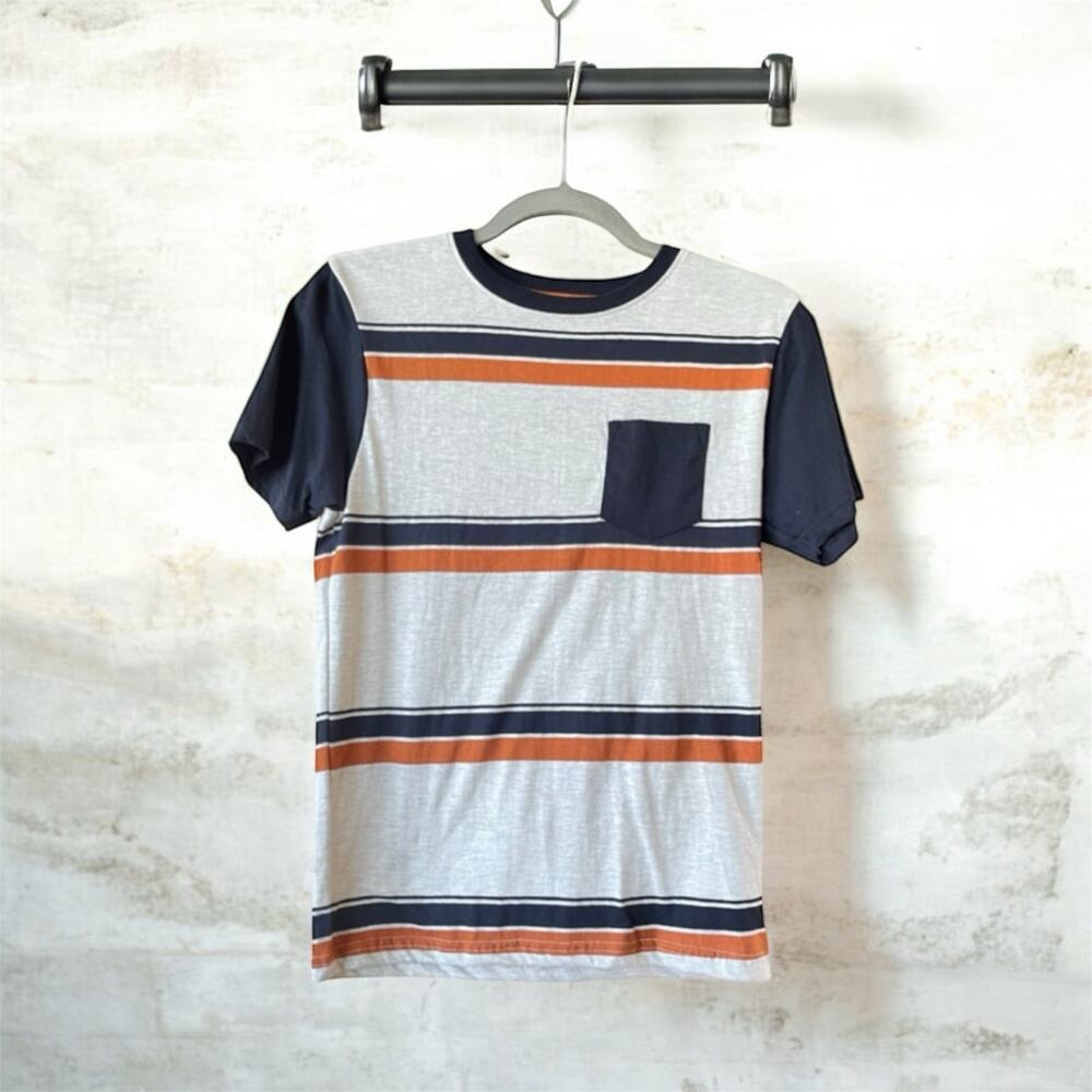 Distortion T Shirt Size M Striped Pocket Cotton Short Sleeve